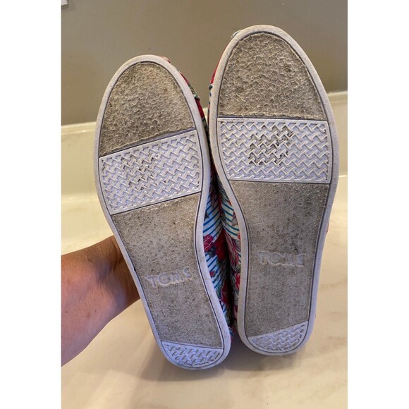 Toms Classic Floral Striped w/ Roses Casual Comfortable Size W 5 Slip On Flats - Picture 8 of 8